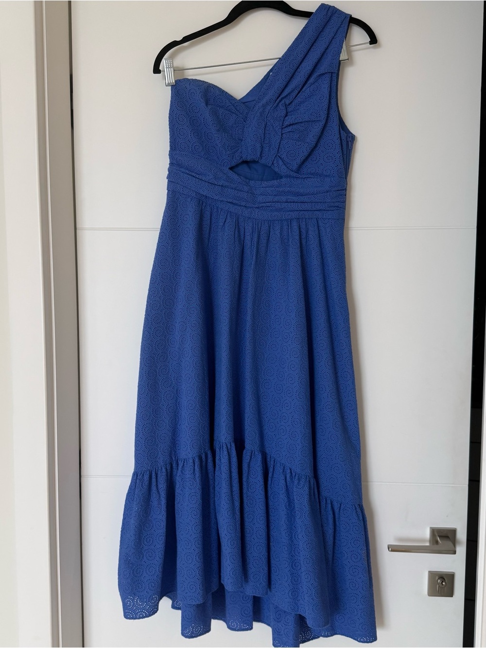 A.L.C. Royal Blue One-Shoulder Midi Dress with Bow Accent